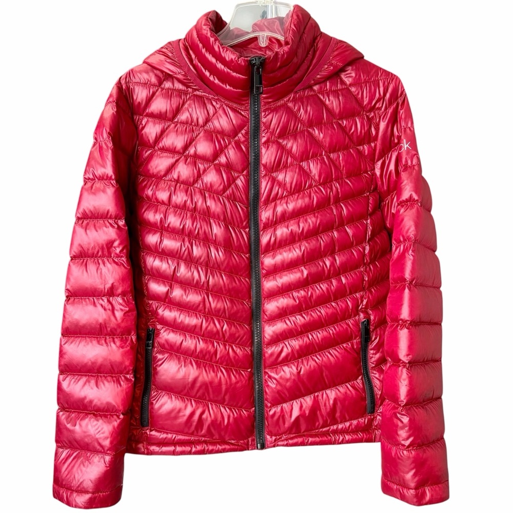 Calvin Klein Packable Down Puffer Jacket Women’s Petite XL Dark Red Lightweight
